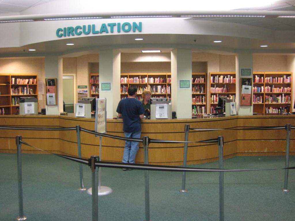 This is the Circulation Desk at the library, where I check out the materials I want to borrow.
