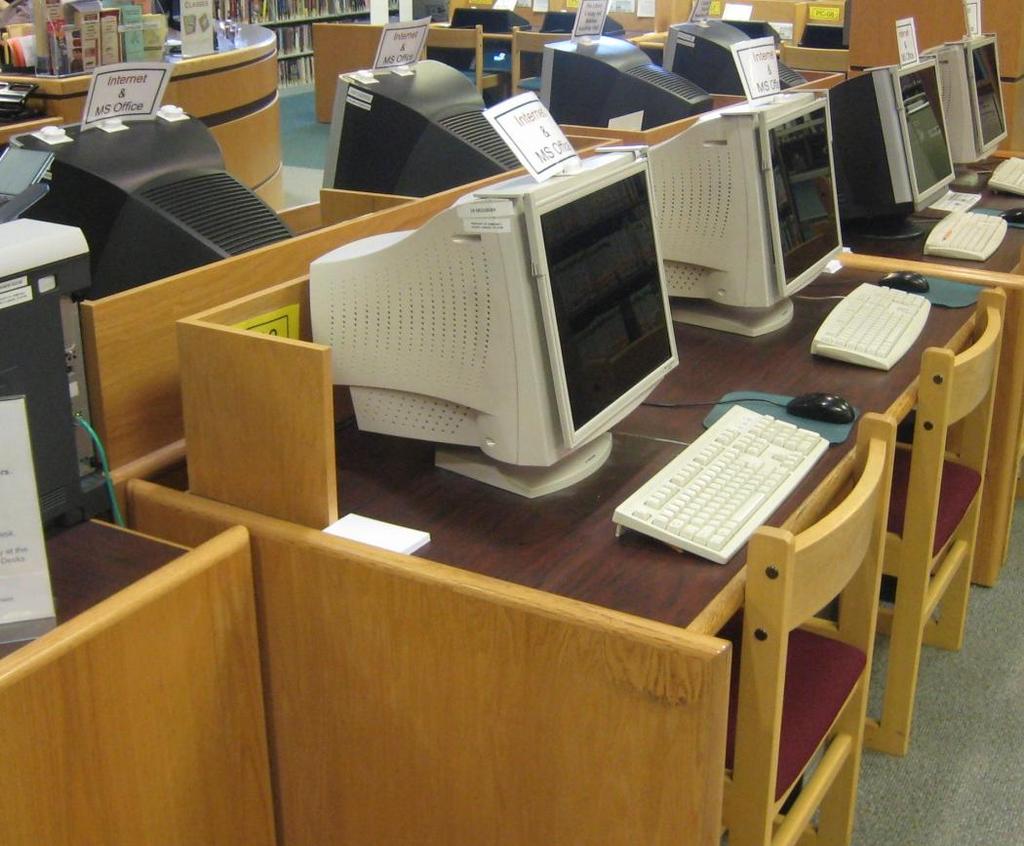 There are many computers that I can use at the Bridgewater Library. I can browse the Internet to find information on the computer.
