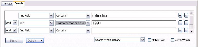 Then change Contains to is greater than or equal to from the drop down comparison list in the Search window. Search terms can be linked with AND and OR.