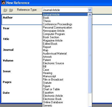 Enter the information in the relevant fields: author, title date etc. Move between fields by pressing Tab. Ex