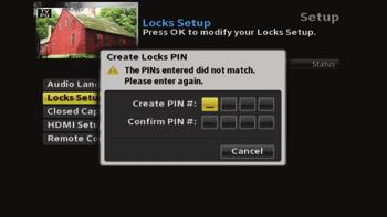 Menu Locks Setup ç The first time you enter Locks Setup, it will prompt you to Create Locks PIN. Enter your desired PIN and keep that in a safe place to refer to later.