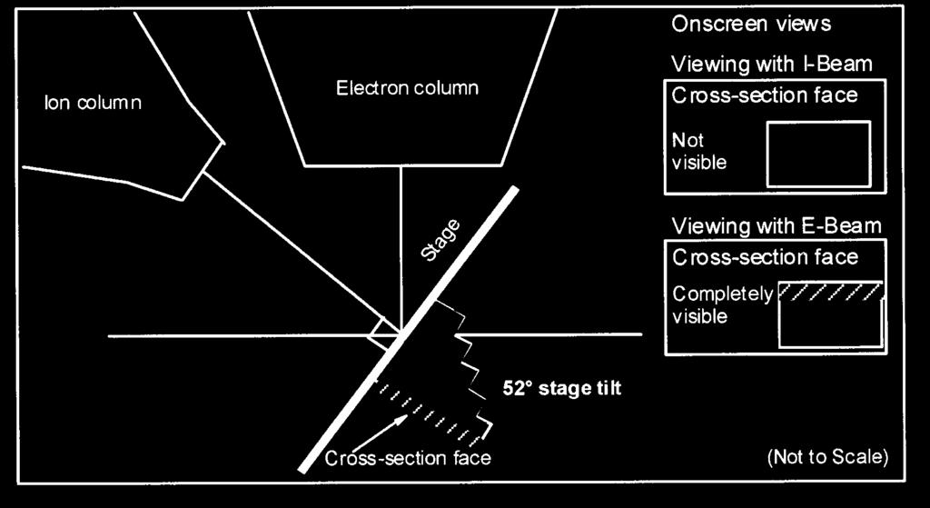 The following figure shows the onscreen view with the stage at 0 tilt, with both the electron and ion beam imaging views.