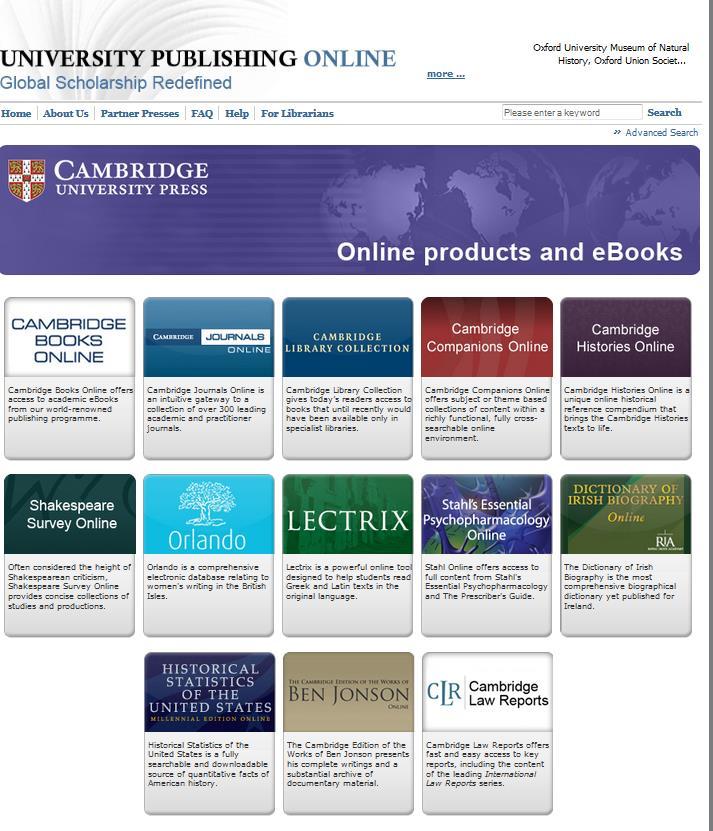 e-books Oxford subscribes to via this platform are: Cambridge Companions