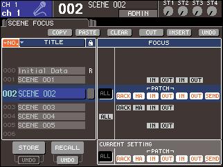 Using the Focus function Focus is a function that lets you select the parameters that will be updated when you recall each scene, so that only specific parameters will be updated when you recall that