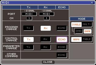 Basic MIDI settings Basic MIDI settings Here s how to select the type of MIDI messages the LS9 will transmit and receive, the MIDI port that will be used, and the MIDI channel.