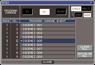MIDI IN MIDI OUT MIDI IN MIDI OUT external device the cursor to the PROGRAM CHANGE 6 Move popup button, and press the [ENTER] key to access the PROGRAM CHANGE popup window.