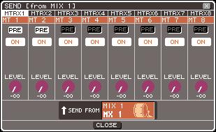3 To adjust the send level from a MIX channel to the selected MATRIX bus, move the cursor to the corresponding knob of the FROM MIX field, and operate the [SELECTED SEND] encoder.