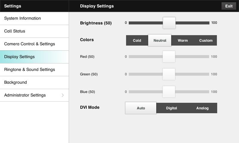 settings The Display Settings The Display settings let you adjust: Preferred brightness by moving the Brightness slider. The color balance.