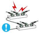 This may cause electric shock or fire. Do not connect too many extension cords or plugs to one outlet.