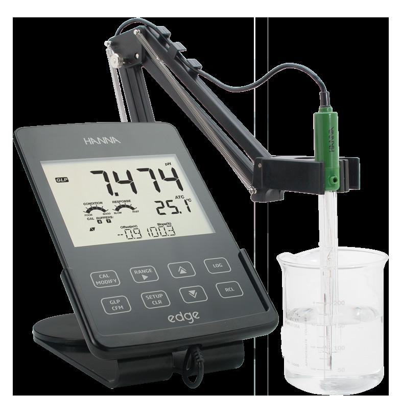 BENCH EDGE - ph METER This new innovative ph meter from Hanna Instruments is thin ( 1 / 2 ), and lightweight (9 oz.). Features include a large, easy to read (5.