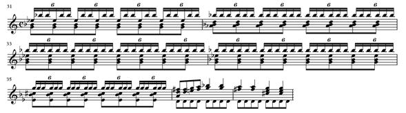 163 The most difficult passage of this sonata lies in the transition. The repeated sextuplets (Ex. 6.