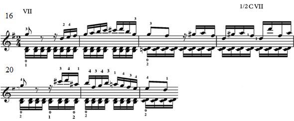 195 Ex. 6.21. Mauro Giuliani, Sonata in C, Op. 15, mvt. 2, mm. 16-22. III.