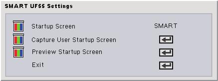 User Controls Default Settings Startup Screen Startup Screen Use this function to select your desired startup screen.