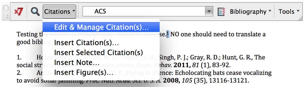 C. To Add or Remove a reference within a current citation: 1. Click on the in-text citation (within the text of the document) 2.
