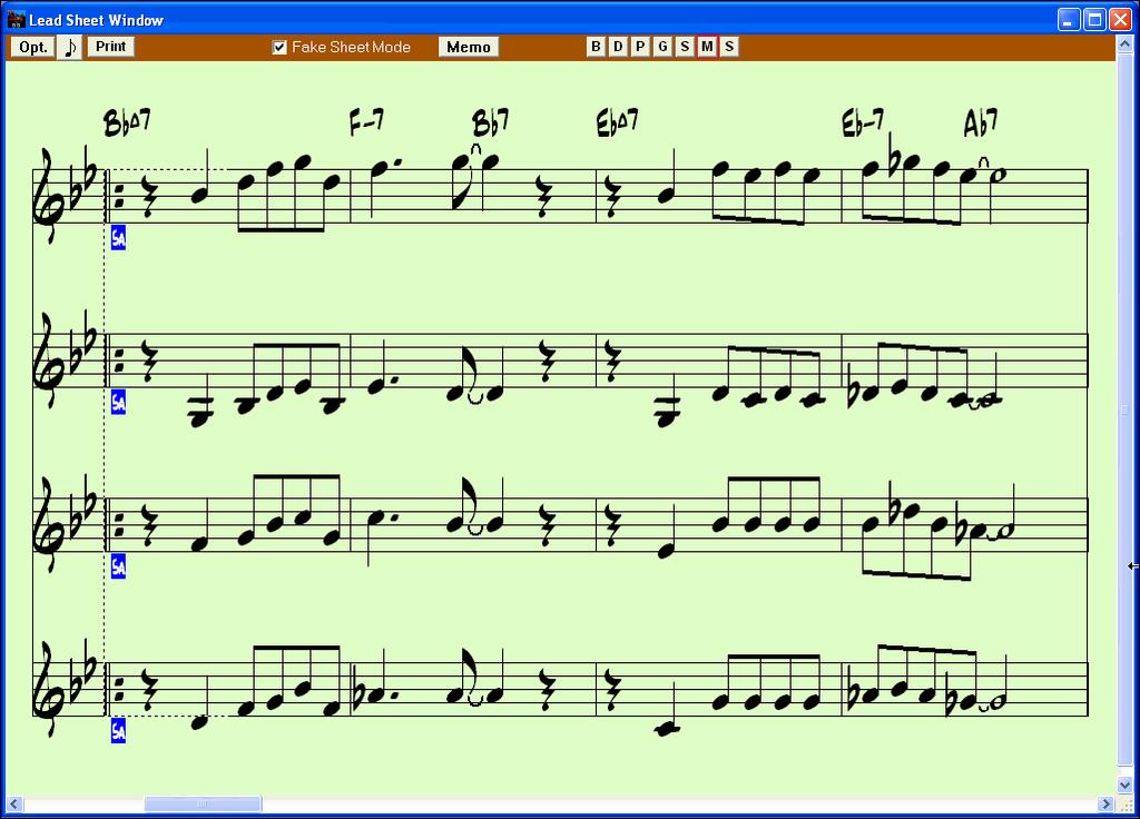 Four-part harmony on four separate staves. Press the [Print] button to print out Voice 2.