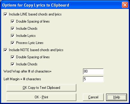 You can also select the color for the chords in the options dialog. With this option selected the Big Lyrics scroll a page at a time.