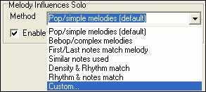 To generate a solo that is influenced by the Melody, select the Enabled checkbox in the Melody Influences Solo group box.