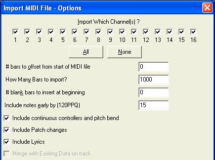 Importing MIDI Files Importing MIDI Files to the Melody or Soloist Tracks Standard MIDI files can be read in to the Melody or Soloist tracks from MIDI files or from the Windows clipboard.