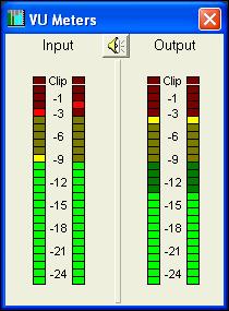 Audio VU meters These show the Record and Playback levels for audio, allowing adjustment of microphone and speaker levels. VU Meters can be launched by pressing the VU Meters button on the toolbar.