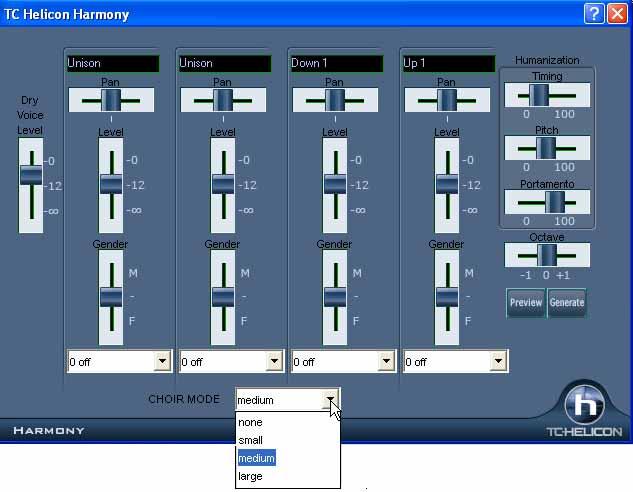 In this dialog, there are 3 types of harmony that we can choose from: 1. Melody Pitch Tracking only (this would change the pitch of our singing to the correct pitches found on the MIDI Melody track).