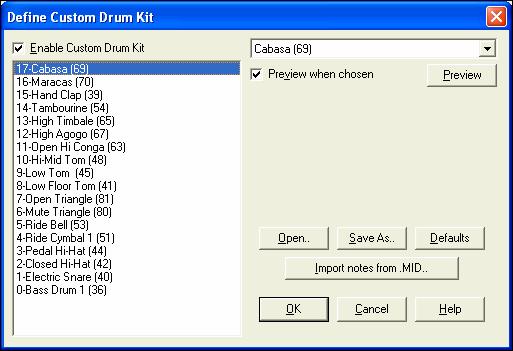 Kits may be saved and loaded to disk In defining a custom drum kit in the StyleMaker, you can use the drum notes found in a MIDI file.