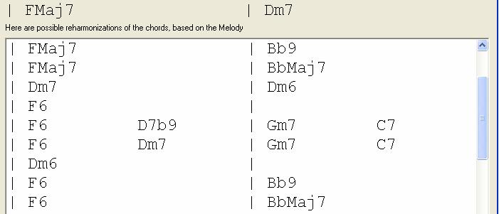 Play the file that you have generated. Notice the Bossa style of chord progression, with 2-5 progressions, and other typical Bossa chords like a G7 for 2 bars in the key of F.