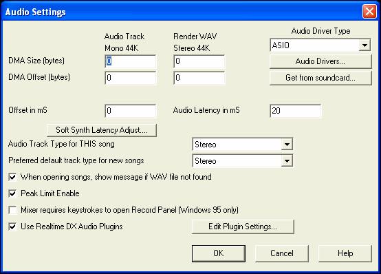 Audio Settings The Preferences [Audio] button opens the Audio Settings dialog. Audio Driver Type You ll see the following options for Audio Driver Type: MME or ASIO.