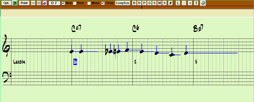 Staff Roll Notation Mode Click on the Staff Roll Notation button to go to Staff Roll Notation mode. Band-in-a-Box Staff Roll Notation window.