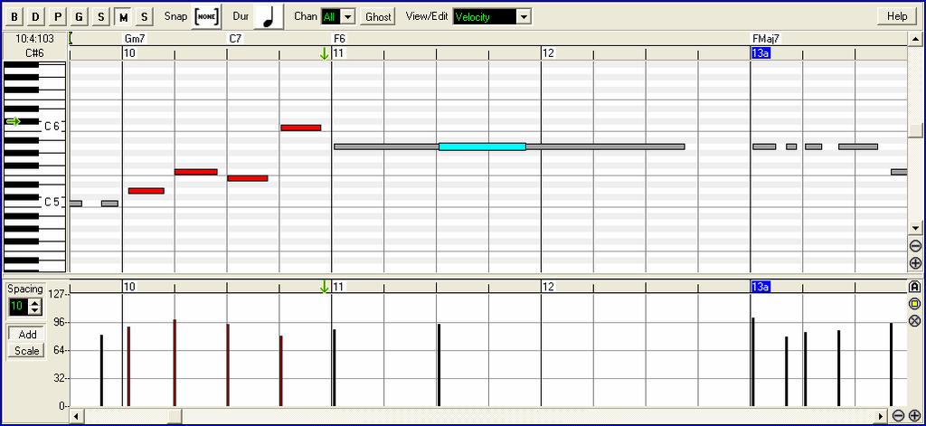 Piano Roll Window You can edit your tracks using the Piano Roll window, similar to the type found in many sequencer programs. Edit the Melody or Soloist tracks with greater ease and precision.