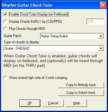 The Guitar track (or Piano, Strings) is controlled by the style, and will only reflect the type of tuning stored in