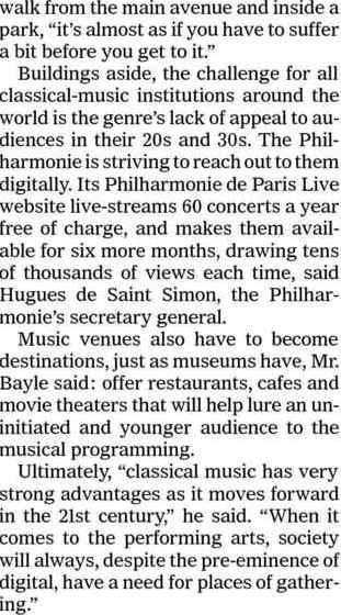 Nicholas Kenyon, managing director of the multiarts Barbican Center in London (which hosts the London Symphony), said he felt "supported and reassured" when Paris opened, because the need for a major