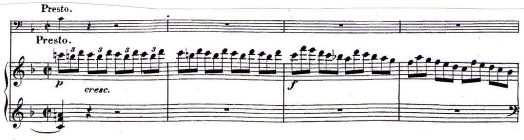 57 Figure 27. Beethoven s Sonata for Cello and Piano Op. 5, No. 1, 1 st movement, mm. 368-371 The Presto section confirms the home key of F major after many long tonicizations.