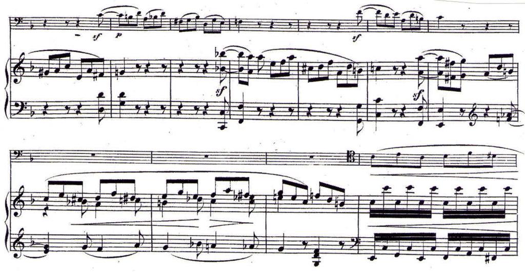 62 period-ending PAC is in measure 10. The melody of the main theme is light and elegant, as we can see in Figure 29, and the consequent phrase is found in the piano.