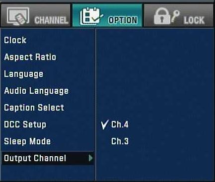 OUTPUT CHANNEL You may select the TV channel for viewing the video and the audio of the Converter Box on Ch.3 or Ch.4. 1. Press MENU to display the on-screen menu. 2.