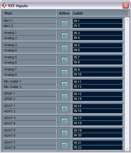 fashion. Figure 7-3: Activating 828mkII inputs in Cubase VST.