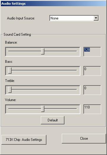 Additional Settings 6.6. Audio Settings When you click the button for Audio Settings, a new window will open, where you can define, which Source is used for the input to your soundcard.