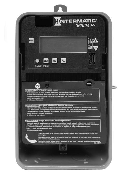 MODELS ET2125C, ET2125CR, ET2125CP Installation and Setup Instructions Electronic 2-Circuit 24-Hour Time Switch With 100-Hour Backup WARNING Risk of Fire or Electric Shock Disconnect power at the