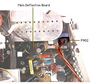 Take Apart Main Deflection Board and CRT/Video Board Module - 37 2 From the right side of the display assembly, disconnect P902 (two twisted brown wires) from the main deflection