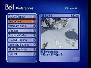 An additional feature of Bell TV Satellite STB is a favourite list option.