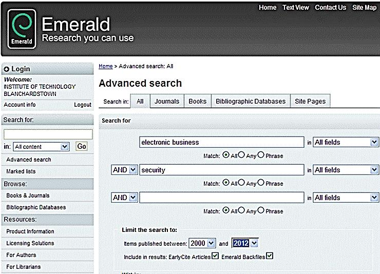 9.1 Emerald Full Text This database contains over 35,000 articles from management journals.