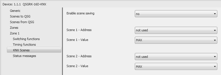 Application Program Software: Parameters (continued) KNX Scenes Enable scene saving Scene X Address Scene X Value Enables other KNX devices (such as a KNX keypad) to save adjusted zone levels for the