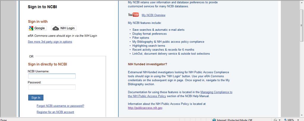 Researchers can sign in at the NIH Login w/era Commons info Sign in