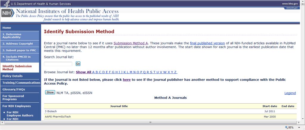 Method A: Publish in a journal that deposits all final published articles in PubMed Central (PMC)