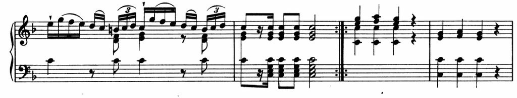 This type of bass figuration seems to be a styleme in Schobert's sonatas, since it also occurs in the following Sonata in C major, published by the same editor (Example 8).Example 8. J.
