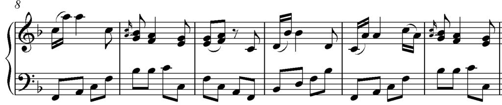 the same harmonic functions over large areas and an accompaniment reduced to a repeated bass (Examples 4 and 5). Example 4. J. C.