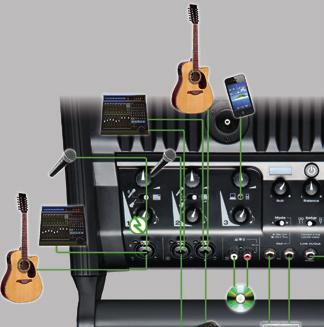 applications offers a wide range of ports for nearly every conceivable source from keyboard, mixer, microphone and acoustic guitar to an MP3 or CD player.