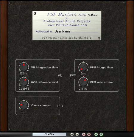 Rear Panel To access the PSP MasterComp rear panel, click on the PSP MasterComp label at the bottom of the editor GUI. When you click on this, the interface will reveal the rear panel GUI shown below.