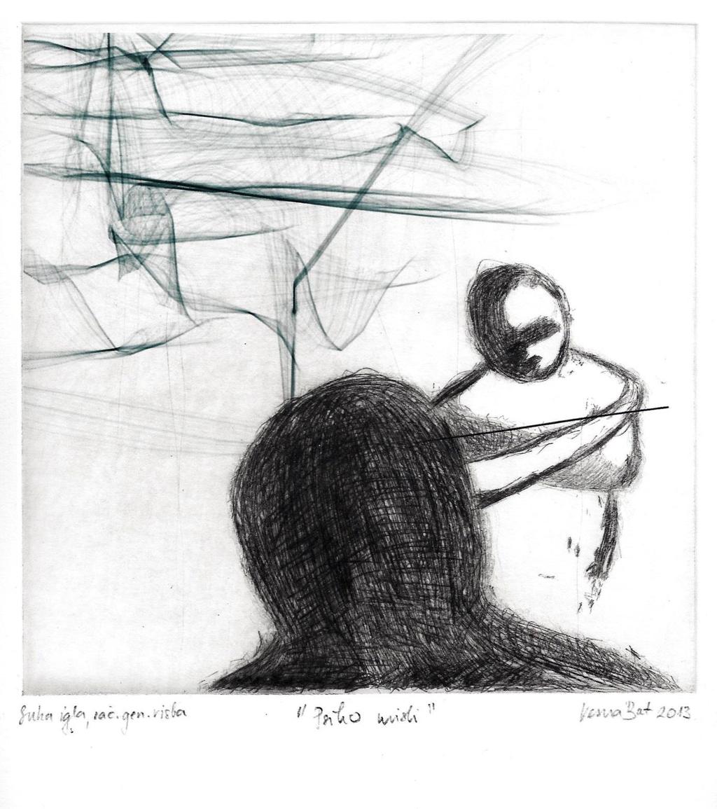 Slika 32: Vesna Bat, Psiho misli, 2013, suha igla in računalniško generirana risba, 25 x 35 cm Dodana je računalniško