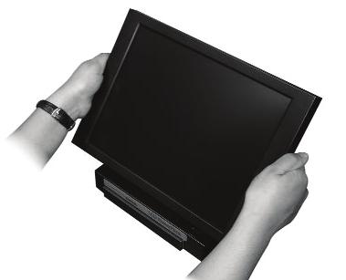 To lift the screen put one hand on the back of the base and the other hand one the LCD and pull forward (see Figures 3 & 4).