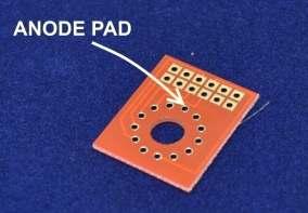 Referring to the picture below, identify the anode pad on the tube cell PCB.